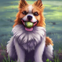 realistic painted dog holding ball