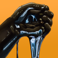 Hand covered in black slime, practice painting.